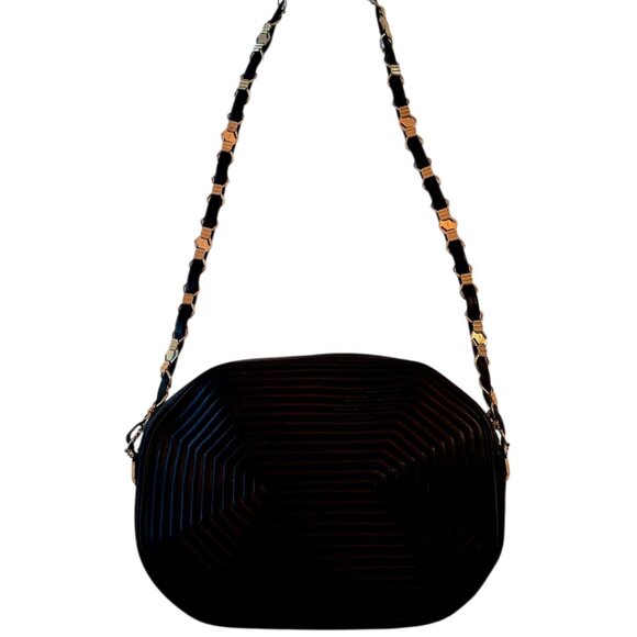 RARE Vintage Revillon French Octagon Black Quilted Leather Antique Handbag - Picture 2 of 9